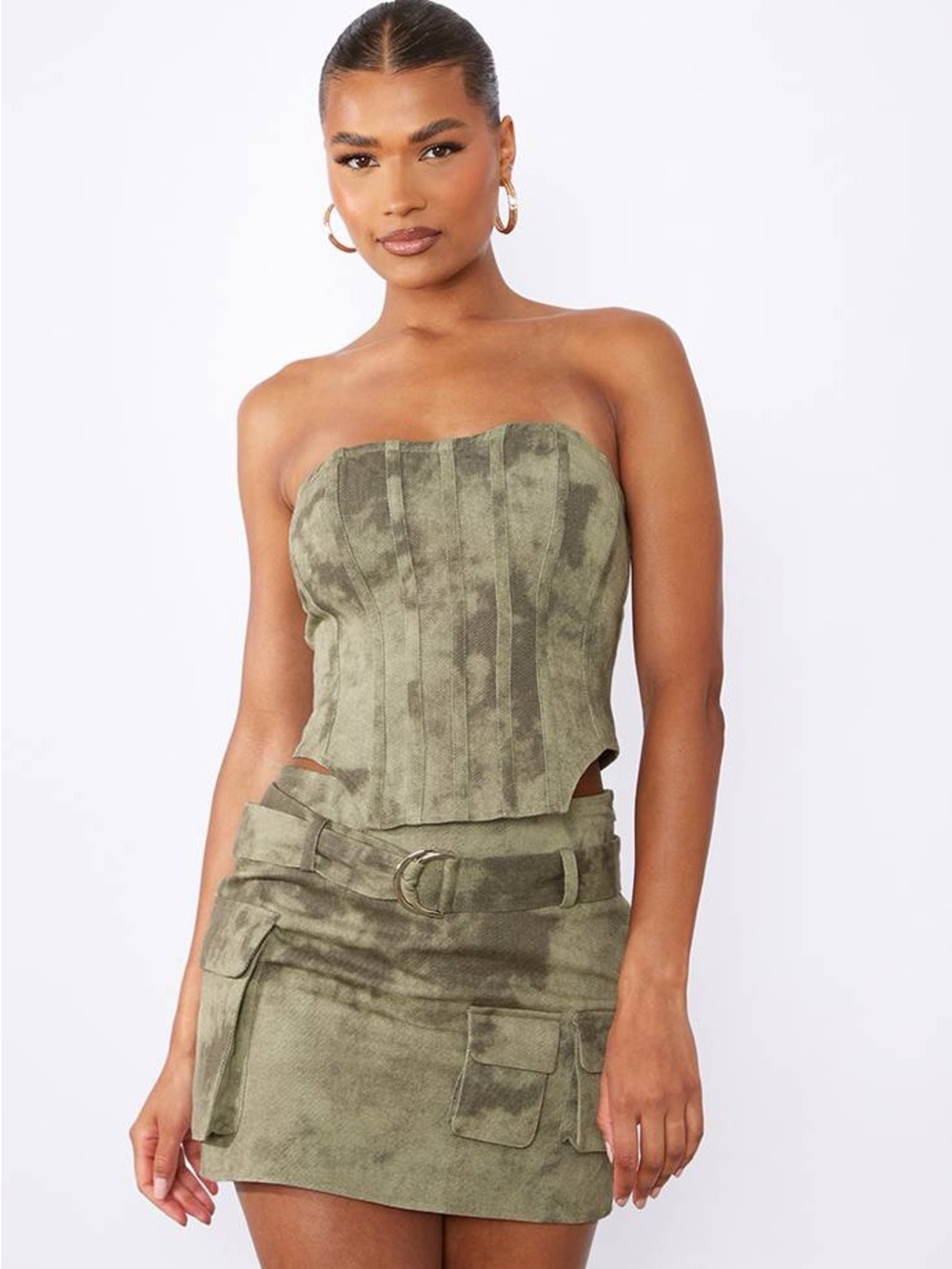 NWT PRETTY LITTLE THINGS WASHED TWILL CARGO BANDEAU CORSET